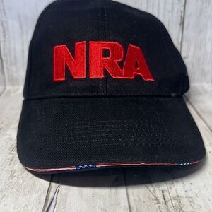 NRA National Rifle Association Ball Cap Hat Black With Red Letters Strapback